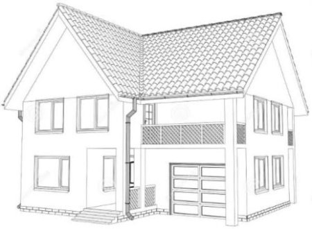 Эскиз двухэтажного дома карандашом