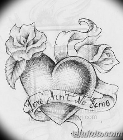 Сердце с розой карандашом