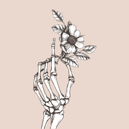 Скелет с цветами в руках