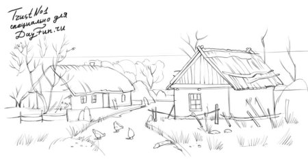 Деревенский пейзаж карандашом для начинающих