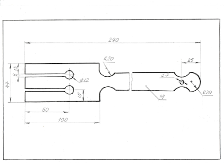 Чертеж кухонной лопатки из дерева с размерами