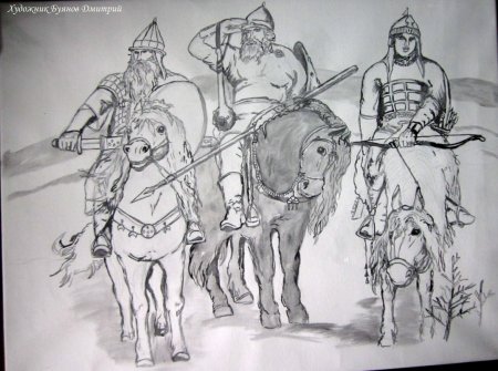 Картина три богатыря Васнецова рисунок