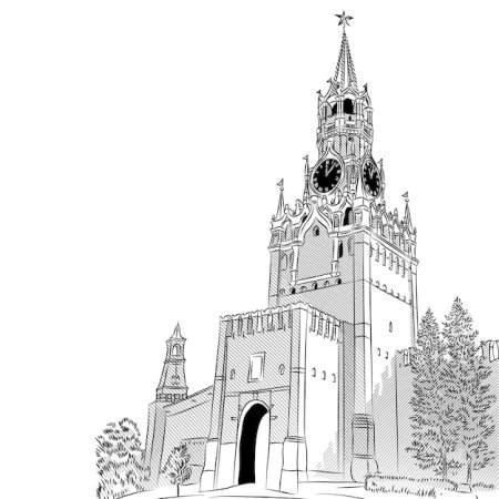 Спасская башня Московского Кремля чб