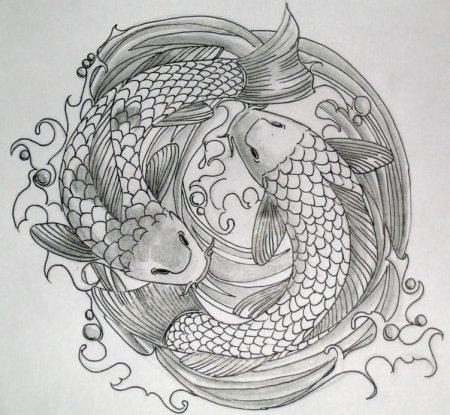 Карп кои тату эскиз