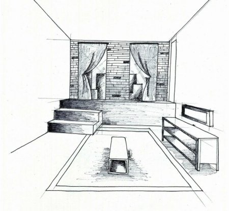 Линейная перспектива фронтальная скейч интерьер