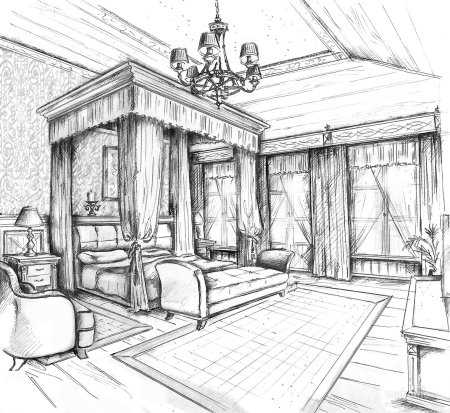 Эскиз интерьера комнаты