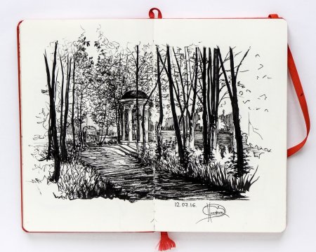 Пейзаж черной ручкой