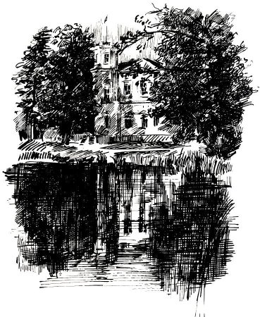 Пейзаж тушью и пером