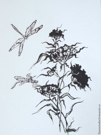 Цветы тушью