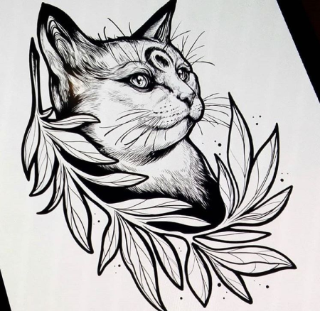 Кот тату эскиз