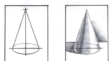 Этапы рисования конуса