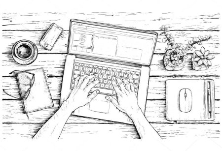 Человек за компьютером скетч