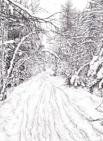 Зимний пейзаж карандашом