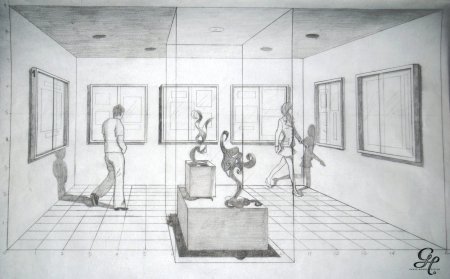 Интерьер музея карандашом