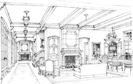Эскиз интерьера в стиле классицизм