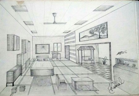 Фронтальная перспектива интерьера комнаты