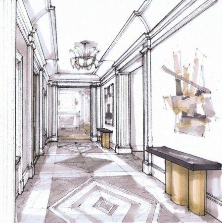 Фронтальный интерьер перспектива отмывка