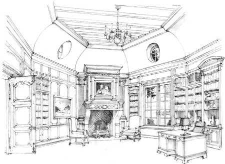 Скетч интерьера библиотеки