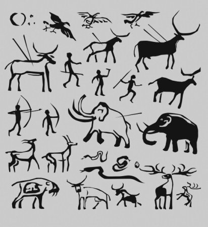 Наскальные петроглифы семья вектор