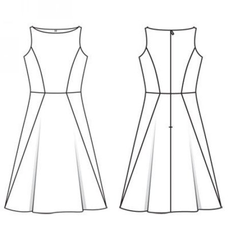 Технический рисунок платья вид спереди и сзади