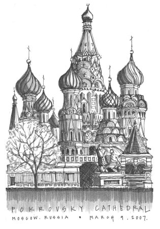 Нарисовать собор Василия Блаженного карандашом