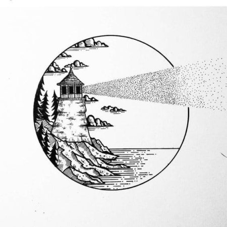 Пейзажи гелевой ручкой в круге