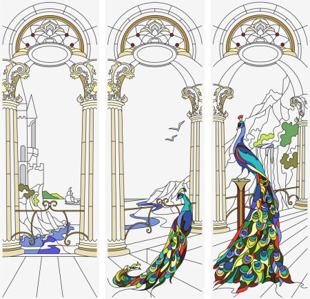 Шкафы купе с витражами Павлин