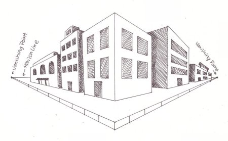 Здание в перспективе и сбоку