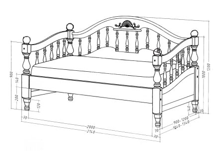 Кровать 900х2000 из массива сосны чертеж