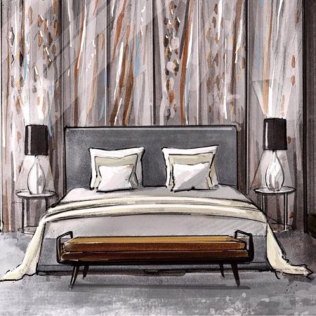 Интерьер спальни скетч