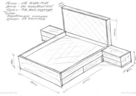 Двуспальная кровать эскиз чертеж