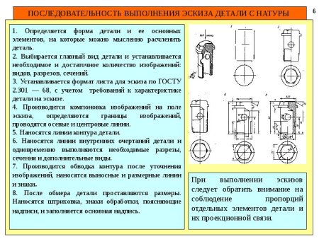 В какой последовательности надо выполнять эскиз детали с натуры