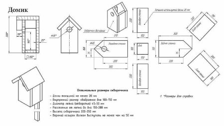 Чертеж скворечника с плоской крышей