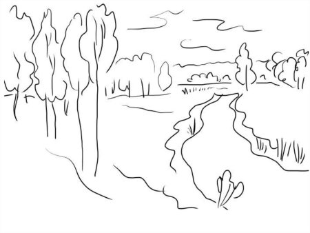 Трафарет осеннего пейзажа для детей