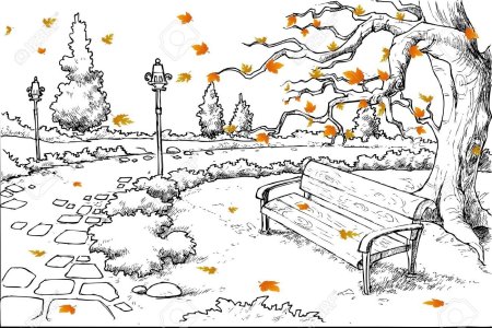 Осенний пейзаж карандашом