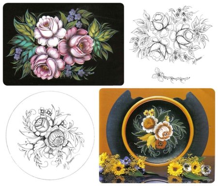 Эскиз росписи жостовского подноса