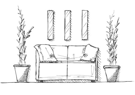 Эскиз комнаты с растениями