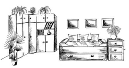 Эскиз комнаты с растениями