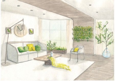 Эскиз комнаты с растениями