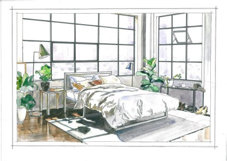 Интерьер акварелью