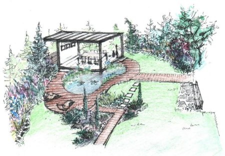 Ландшафт сада карандашом