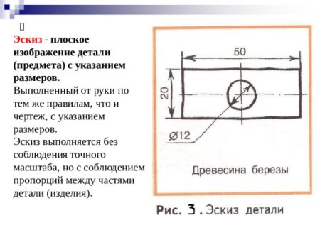 Эскиз детали выполняется в масштабе