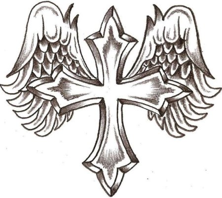 Крест с крыльями тату эскиз