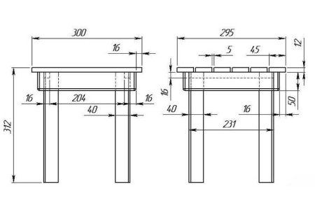 Чертёж табуретки с размерами из дерева