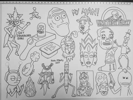 Наклейки чб Рик и Морти