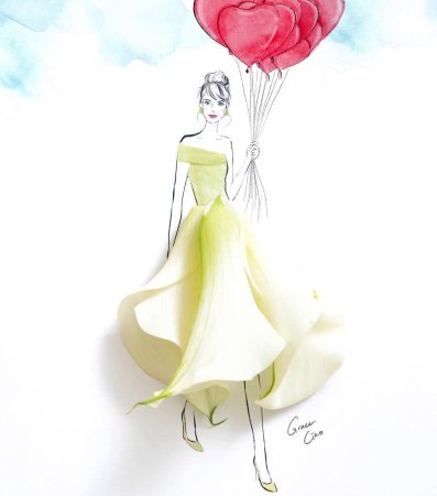 Платье из цветов эскиз