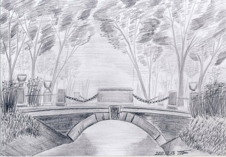 Пейзаж парка карандашом