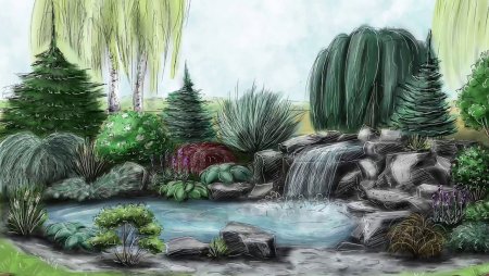 Пруд в ландшафтном дизайне рисуем