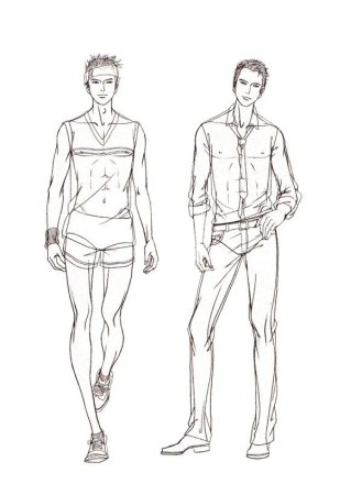 Эскиз мужской фигуры спереди и сзади