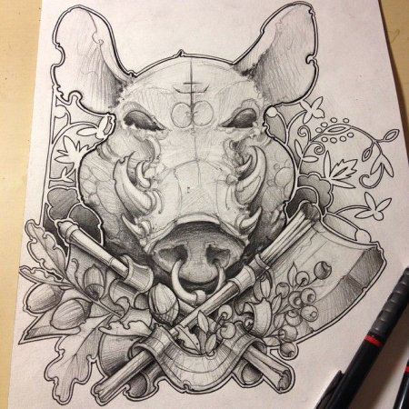 Череп кабана тату